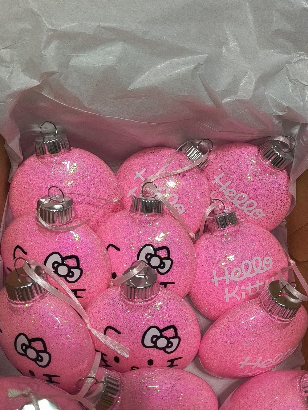 Hello Kitty Pink Glitter Holiday Bauble Set